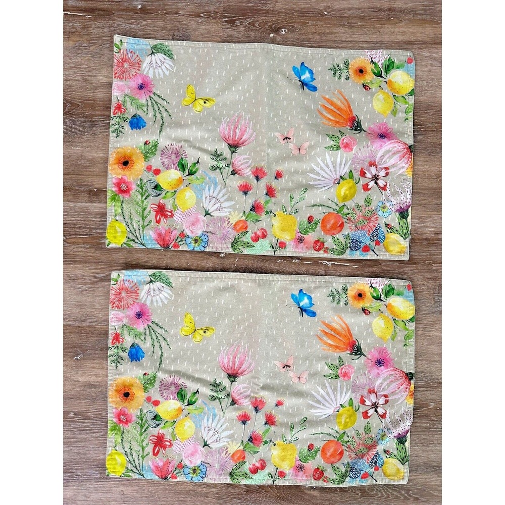 Maison d'Hermine Placemats Spring Flowers Jardin D'Ete floral Butterfly Set of 2